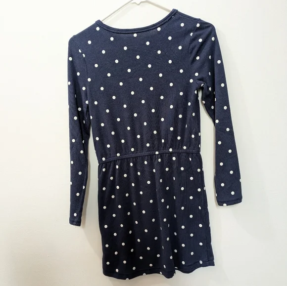 Lands End Long Sleeve Polka Dot Blue White Dress, Girls Medium (10-12) - Picture 6 of 8